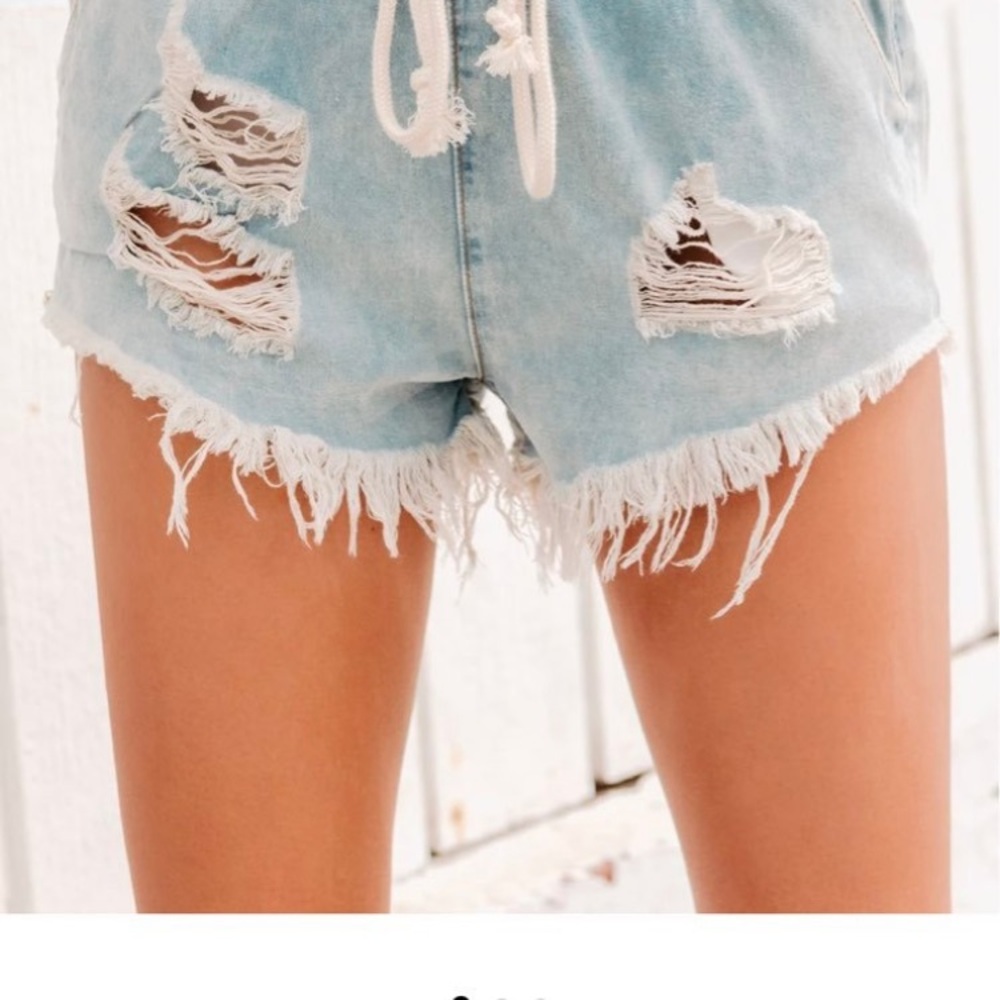 NanaMacs Blue Distressed Jean Shorts with Frayed Hem